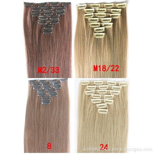Wholesale high temperature chemical fiber silk clip in hair solid color long straight hair 7 pieces of seamless wig